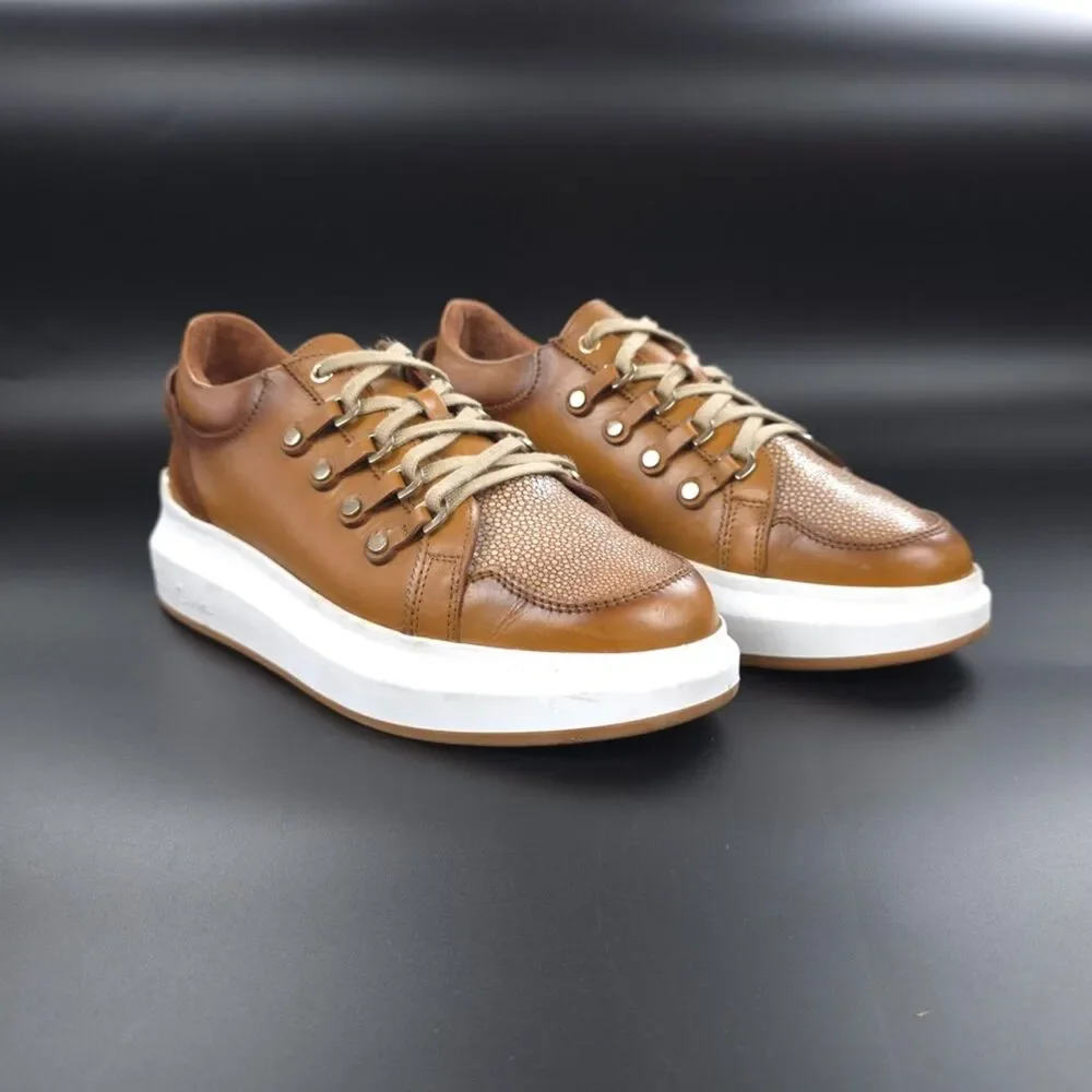 FRANCO CUADRA Shagreen Leather Sneakers Brown Minimal Quiet Luxury Downtown Girl